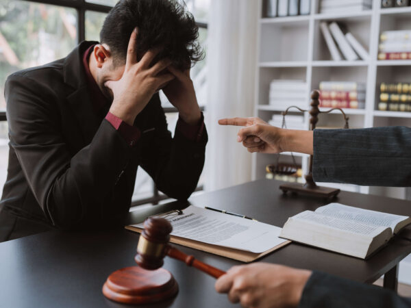 Businessman stressed with legal work