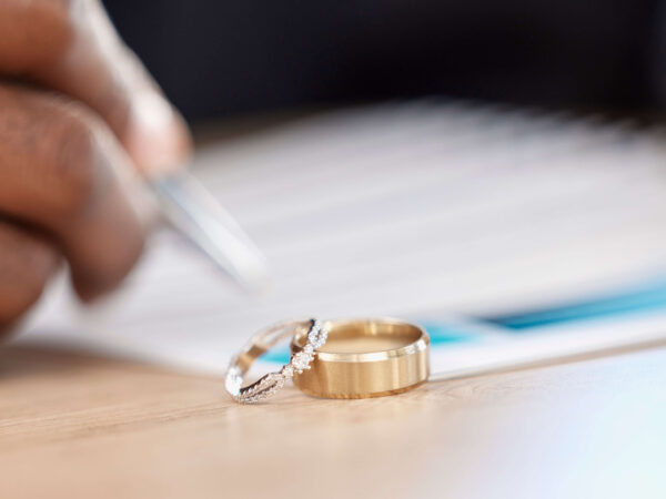 Divorce rings and signature on paperwork