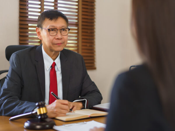 Lawyer talking to his client