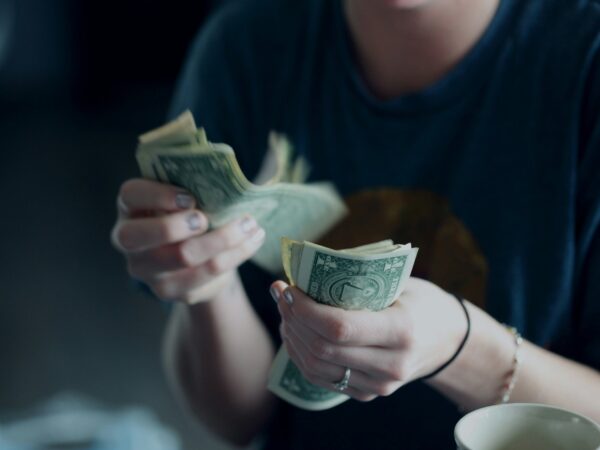 A woman counting money