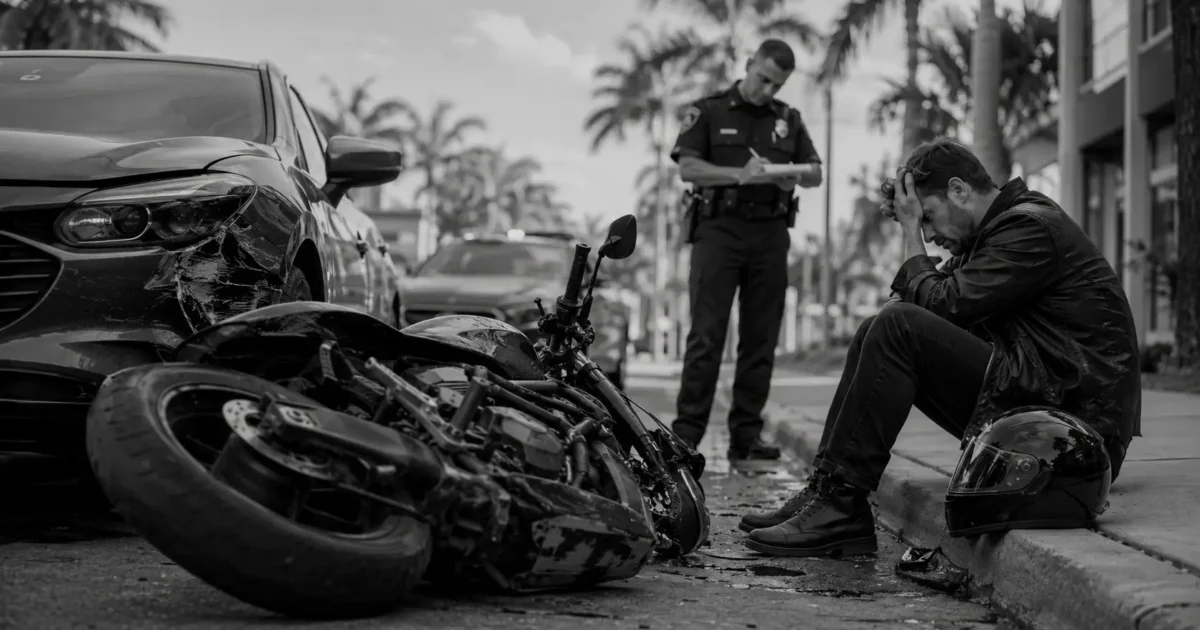 motorcycle accident scene with first responder