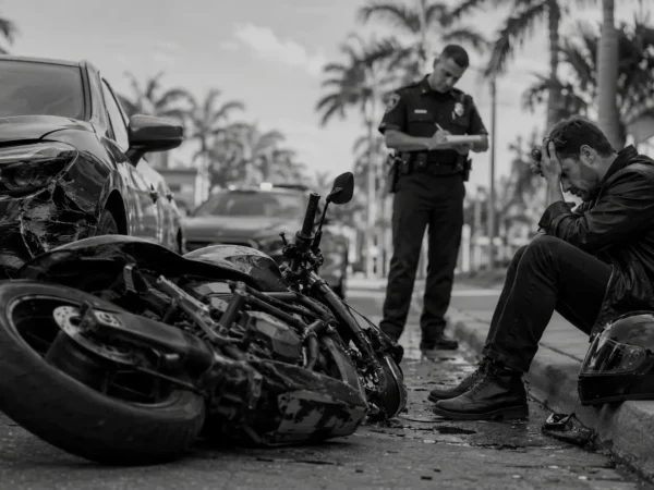 motorcycle accident scene with first responder